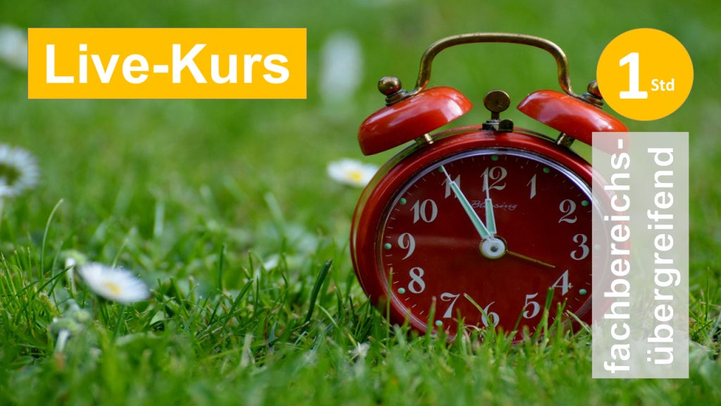 Sie sehen einen roten klassischen Wecker auf einer grünen Wiese, als Assoziation zum Webseminar zu Zeit- und Selbstmanagementtechniken für Klienten in Ergotherapie + Physiotherapie in der Fatigue, Long + PostCovid, Psychosomatik in Klinik + Praxis