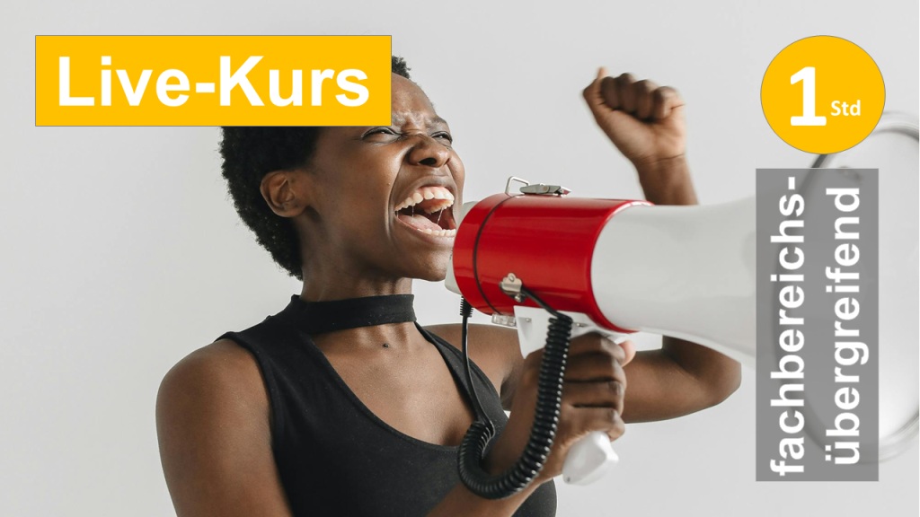 Sie sehen eine Frau laut in ein Megafon rufen, als Assoziation zum Webseminar zum Erlernen innerer Widerstandskraft für Ergotherapie + Physiotherapie in der Fatigue,Long + PostCovid, Psychosomatik in Klinik + Praxis