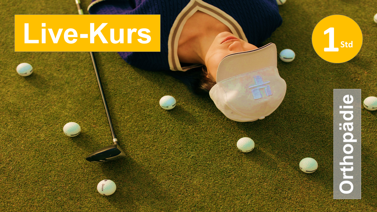 Sie sehen einen Golfspieler im Green zwischen Golfbällen liegen als Assoziation zum Webseminar über Sehnereizung am Ellenbogen für Ergotherapie + Physiotherapie in der Orthopädie in Klinik + Praxis