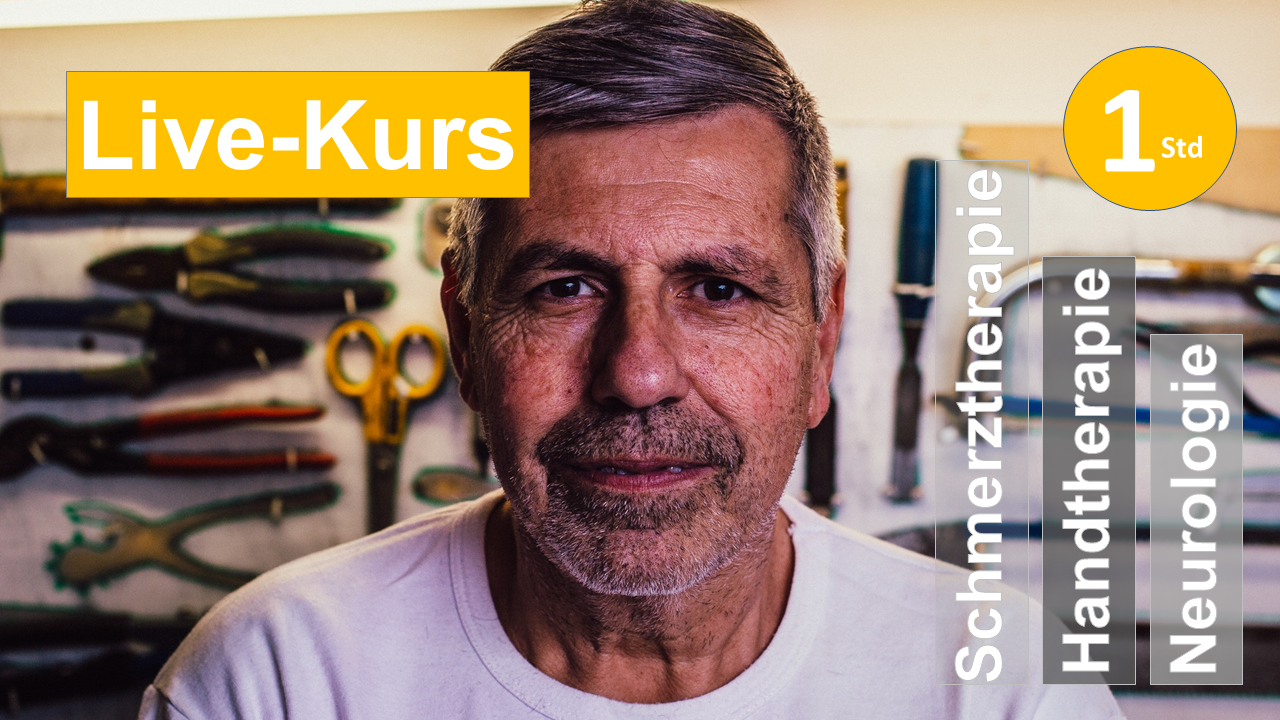 Sie sehen ein lächelndes Gesicht eines Mannes mit Dreitagebart von einer Werkzeugwand,  als Assoziation zum Webseminar für Ergotherapie + Physiotherapie in der Rehabilitation von Schlaganfall + Apoplex in Klinik + Praxis