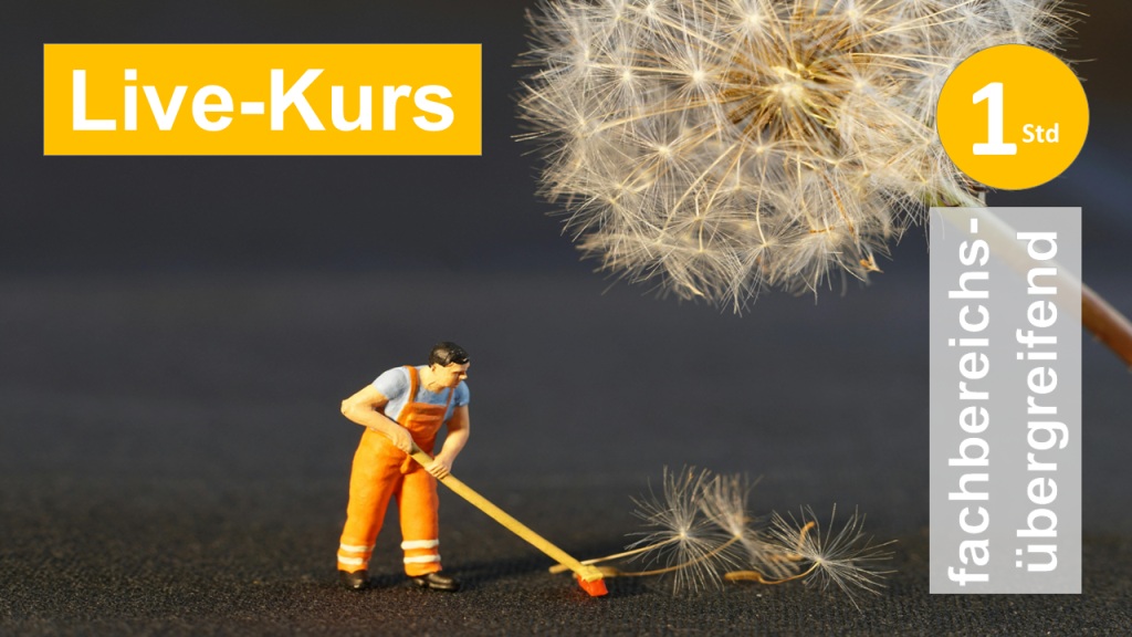 Sie sehen eine Minifigur, die mit einem Besen Löwenzahnsamen wegkehrt, als Assoziation zum Webseminar zum Erlernen von Mini-Habits für mehr Resilienz in Ergotherapie + Physiotherapie in der Fatigue, Long + PostCovid, Psychosomatik in Klinik + Praxis