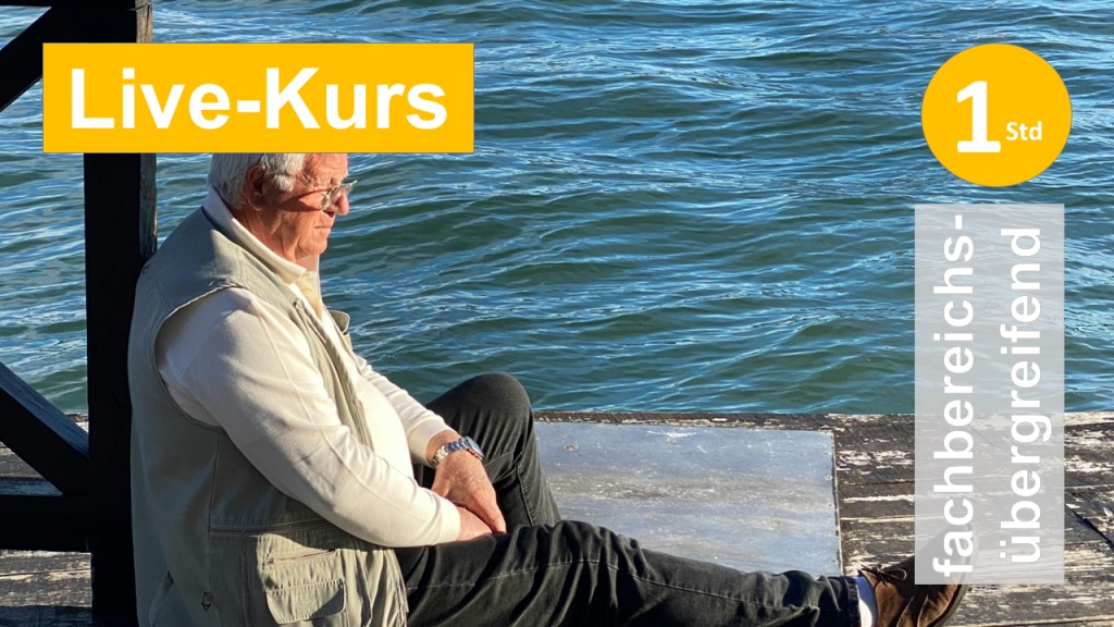 Sie sehen einen älteren Mann angelehnt auf einem Bootssteg sitzen, als Assoziation zum Webseminar zu Entspannungstechniken in Ergotherapie + Physiotherapie in der Fatigue, Long + PostCovid, Psychosomatik in Klinik + Praxis