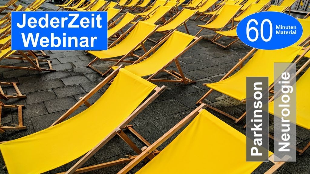 Sie sehen eine Reihe gelber Liegestühle am Strand als Assoziation zum Webseminar über Transfers bei Parkinson für Ergotherapie + Physiotherapie in der Rehabilitation von Parkinsonbetroffenen in der Reha + in Klinik + Praxis