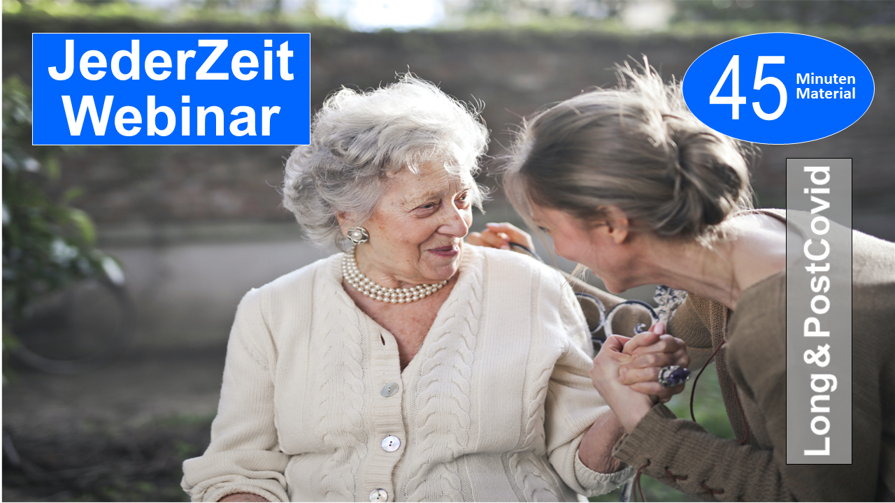 Sie sehen eine jüngere und eine ältere Frau in ein privates Gespräch beim Spazierengehen vertieft  als Assoziation zum Webseminar für Ergotherapie + Physiotherapie in der Rehabilitation von Long + Post Covid in Klinik + Praxis