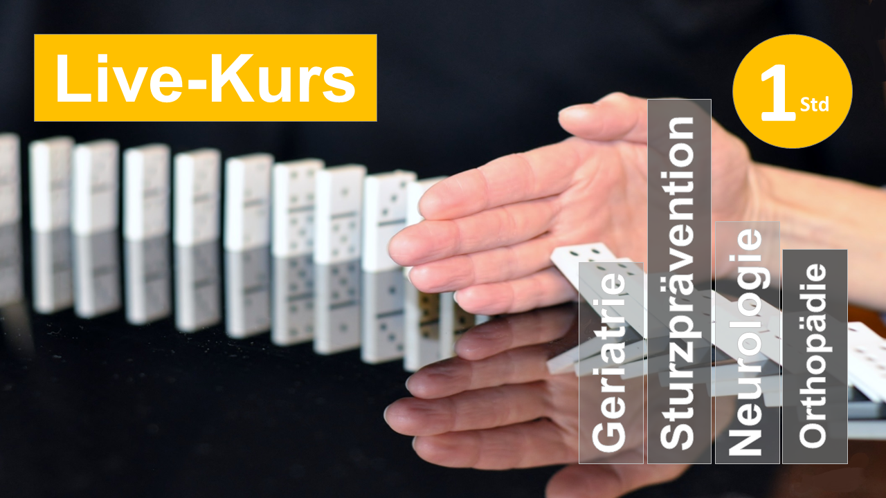 Sie sehen fallende Dominosteine, die von einer Hand gebremst werden, als Assoziation zum Webseminar für Ergotherapie + Physiotherapie in der Sturzprävention im de NeuroReha, Orthopädie und Geriatrie in Klinik + Praxis