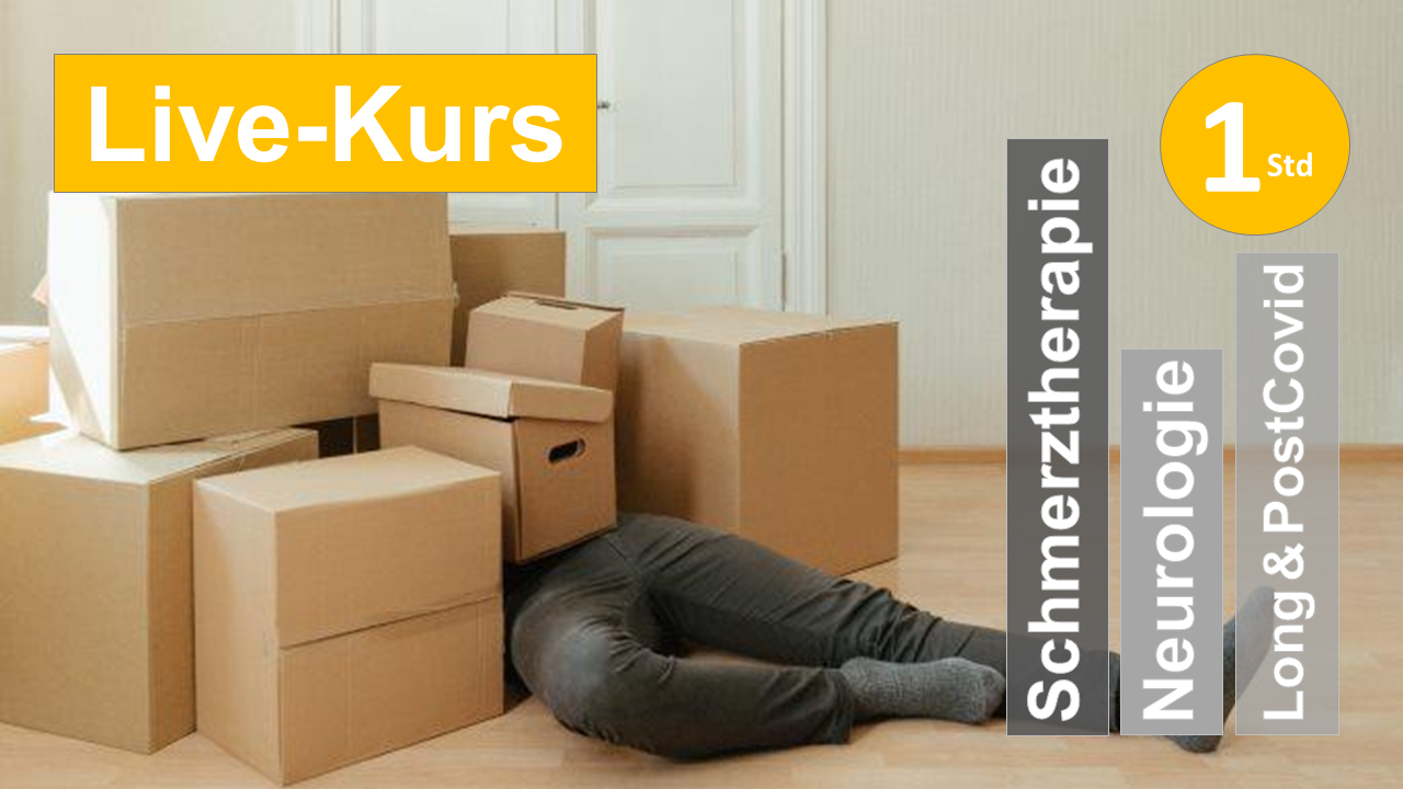 Sie sehen umgefallene Kartons mit einem liegenden Menschen dazwischen als Assoziation zum Webseminar für Ergotherapie + Physiotherapie in der Rehabilitation von Long + Post Covid oder Schmerzen oder von Schlaganfall + Apoplex in Klinik + Praxis